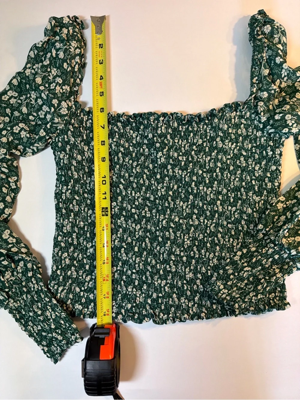 Reformation Green Floral Smocked Puff Sleeve Crop Top Size Small